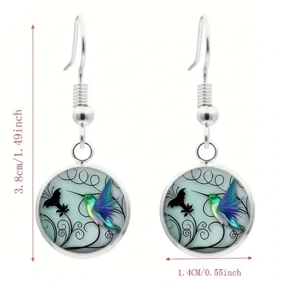 Hummingbird Round Dome Fashion Jewelry Glass Set (Necklace-Earrings-Bracelet) - Picture 2 of 4